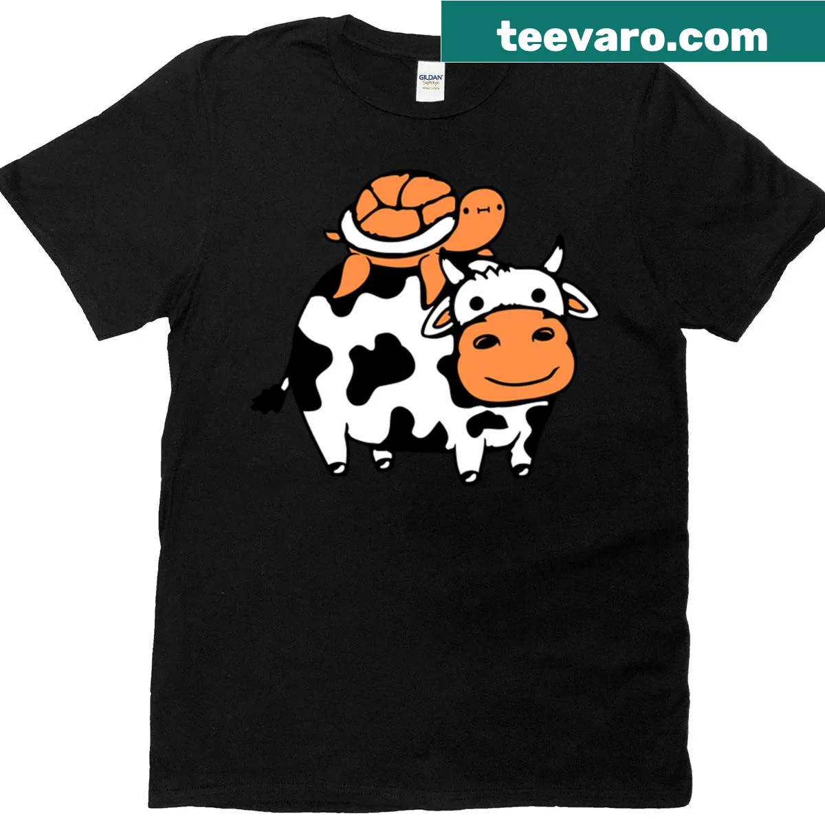 Cute T-shirt with cartoon of turtles and cow friends — on a men's t-shirt