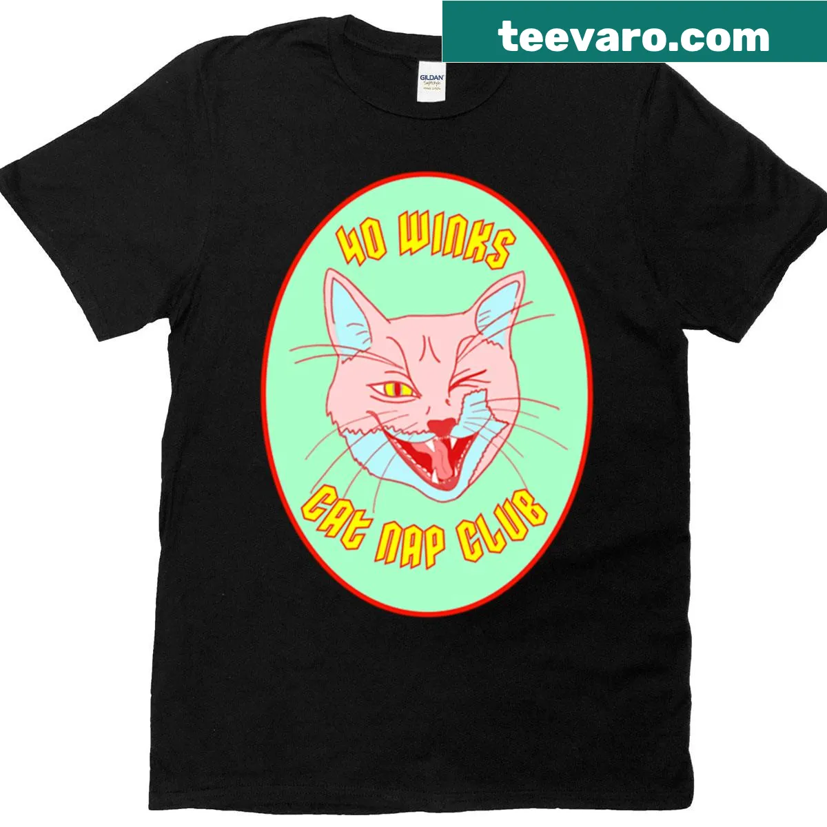 T-shirt with graphic of a sleeping cat and 'Cat Nap Club' text — on a men's t-shirt