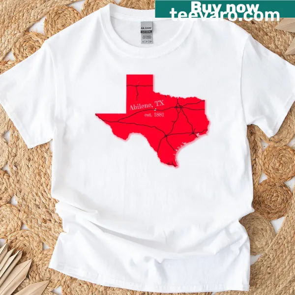 T-shirt with the text 'Abilene TX' in bold red typography.