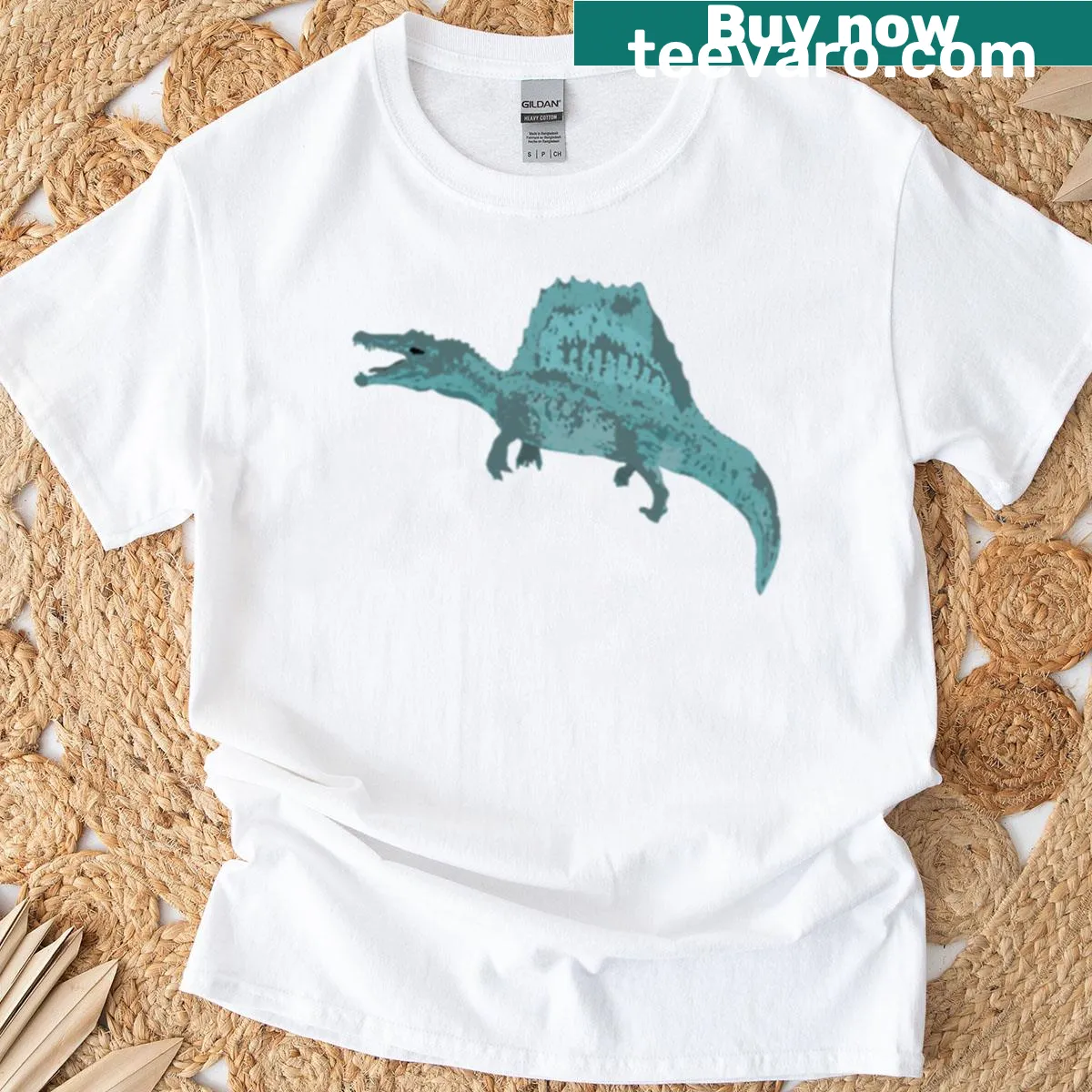 Abstract illustration of a Spinosaurus on a t-shirt — on a men's t-shirt