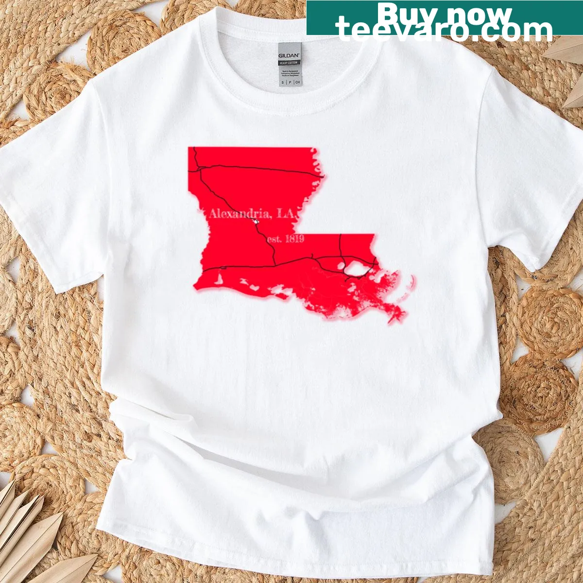 Illustrative Alexandria La Red graphic T-shirt with striking text design — on a men's t-shirt