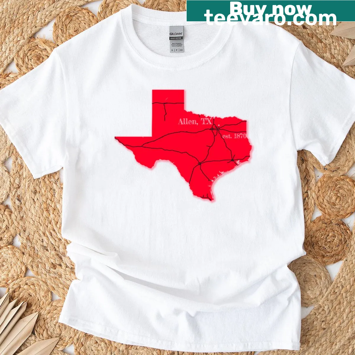 Allen Tx t-shirt featuring bold city name — on a men's t-shirt
