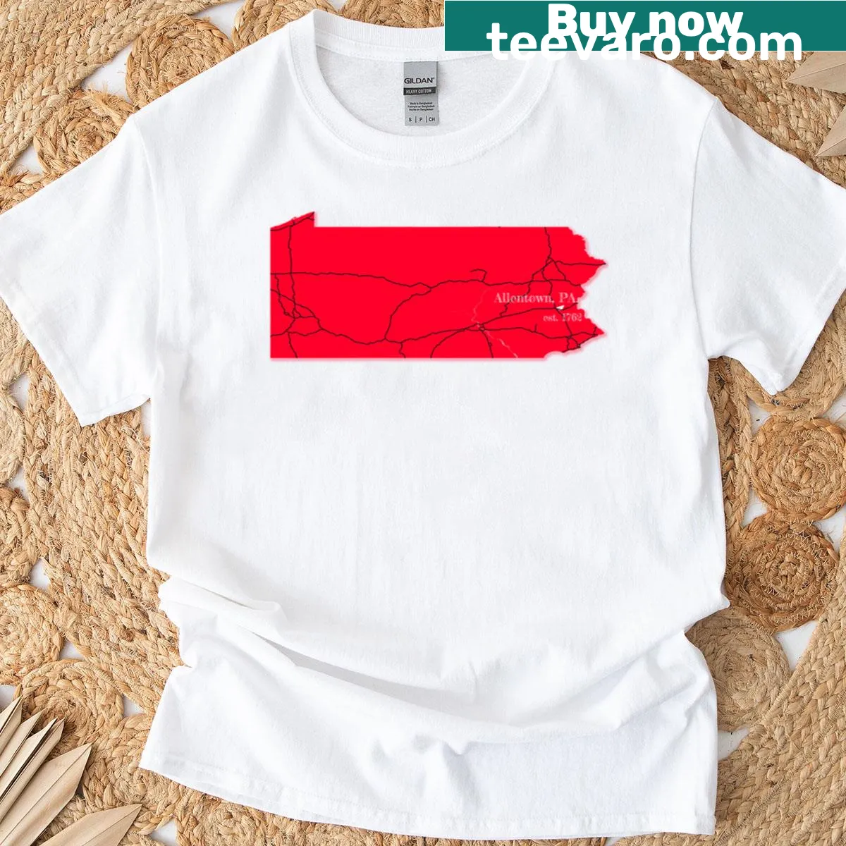 Oversized Allentown PA T-shirt with city name — on a men's t-shirt