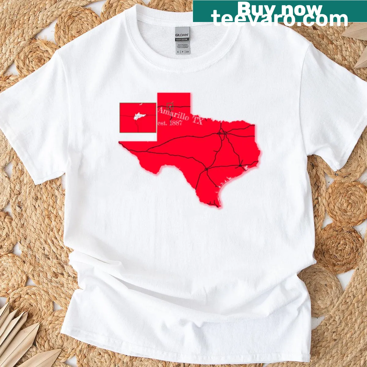 Amarillo Tx t-shirt with bold city name — on a men's t-shirt