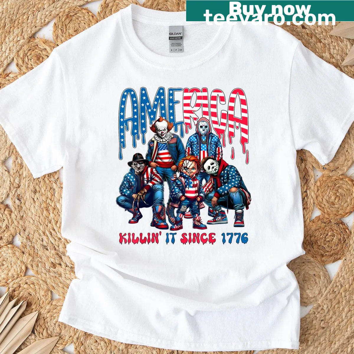 Patriotic America Killing It Since 1776 t-shirt — on a men's t-shirt