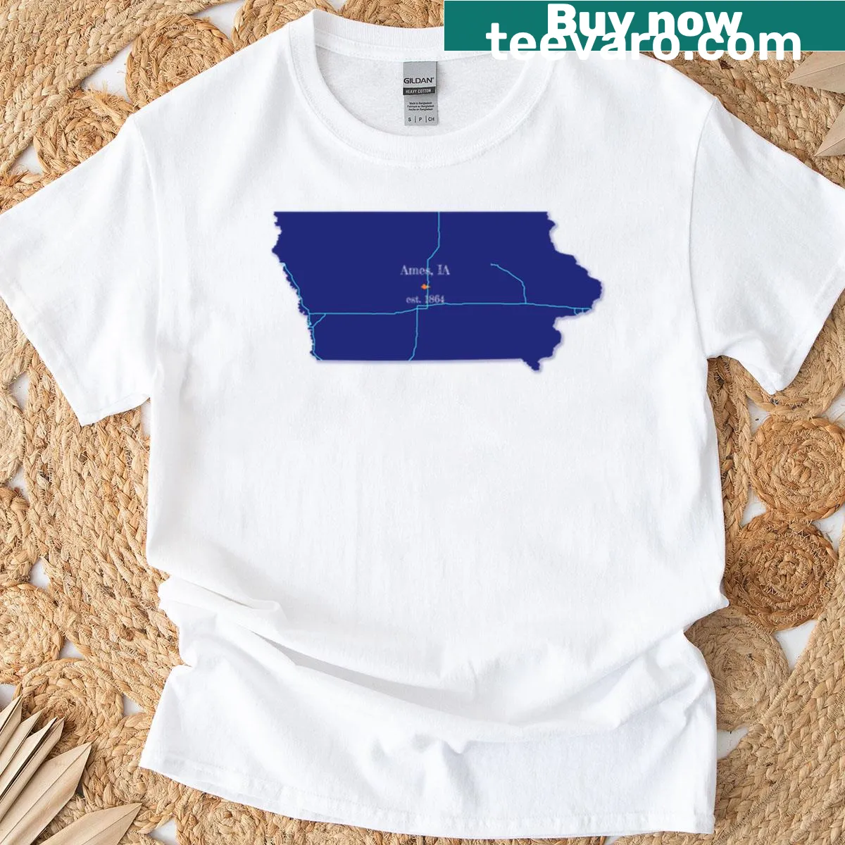 Ames Ia t-shirt featuring bold city name — on a men's t-shirt