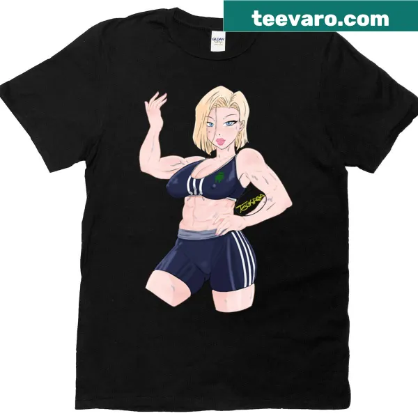 Dynamic Android 18 graphic T-shirt for anime fans