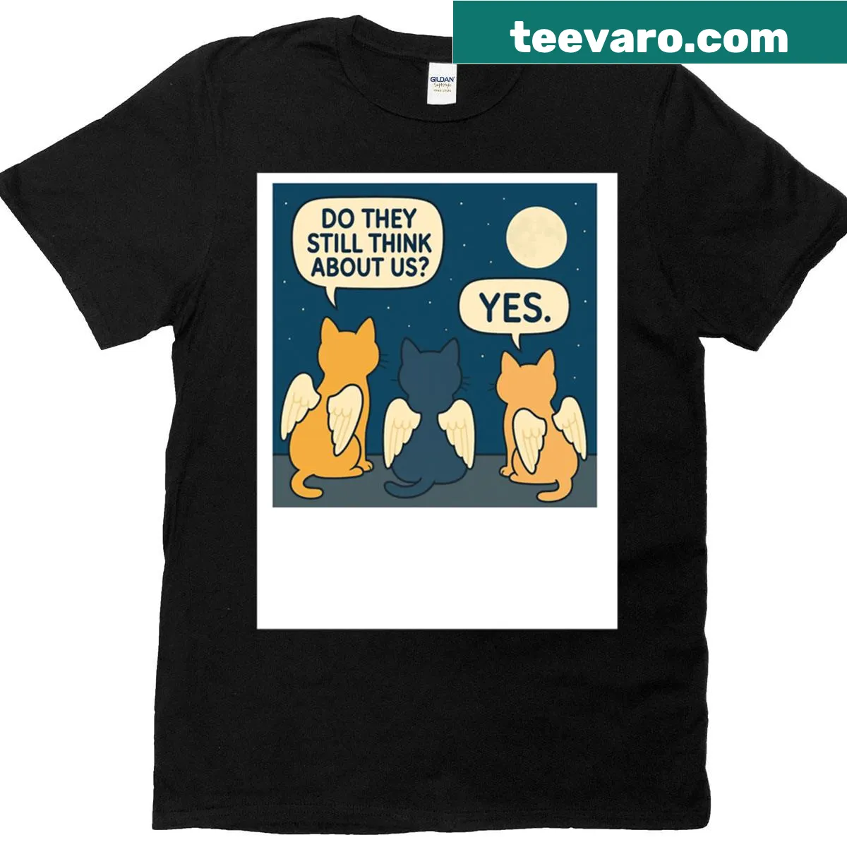 T-shirt featuring angelic cats illustration — on a men's t-shirt