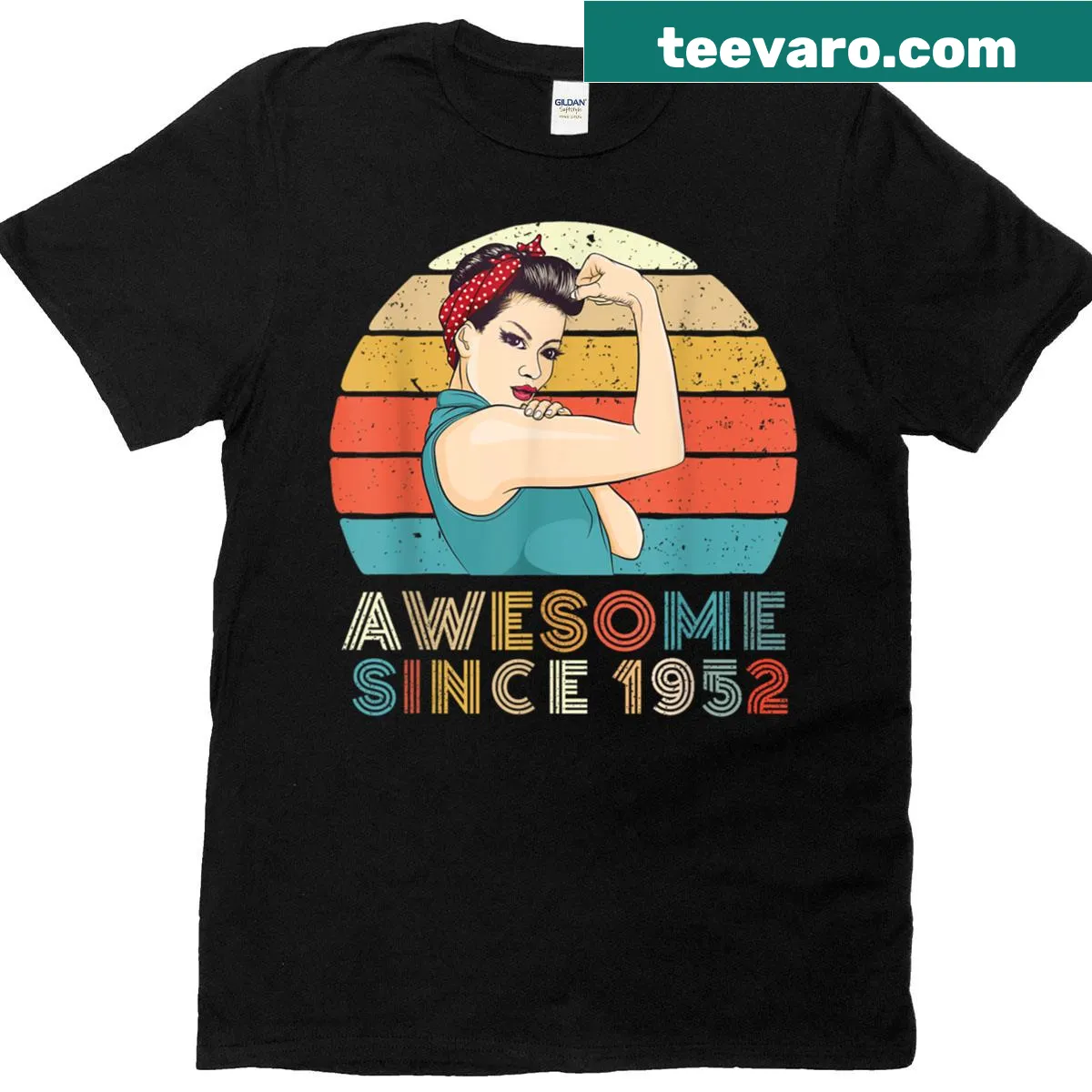 Birthday t-shirt with 'Awesome Since 1952' text celebrating a strong woman — on a men's t-shirt