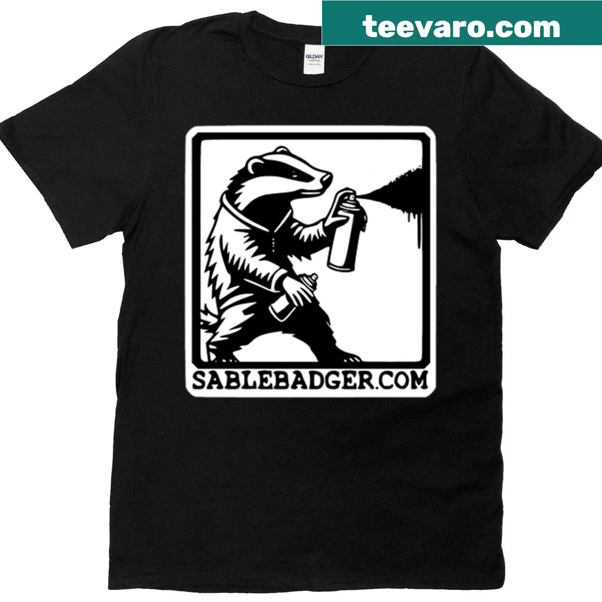 Cartoon T-shirt featuring a badger with a spray can. — on a men's t-shirt