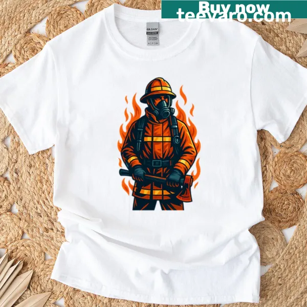 Illustration of a battle axe on a fireman t-shirt