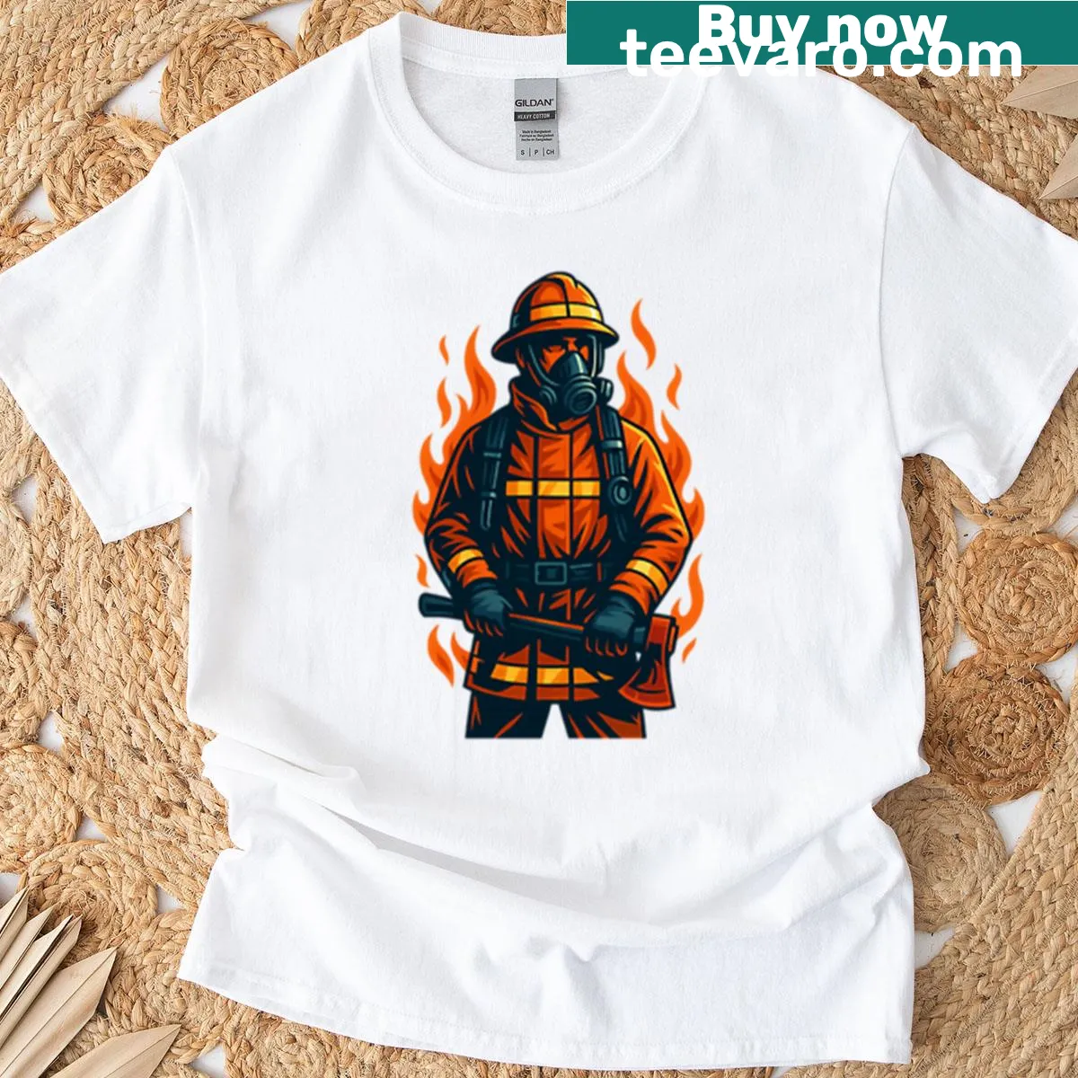 Illustration of a battle axe on a fireman t-shirt — on a men's t-shirt