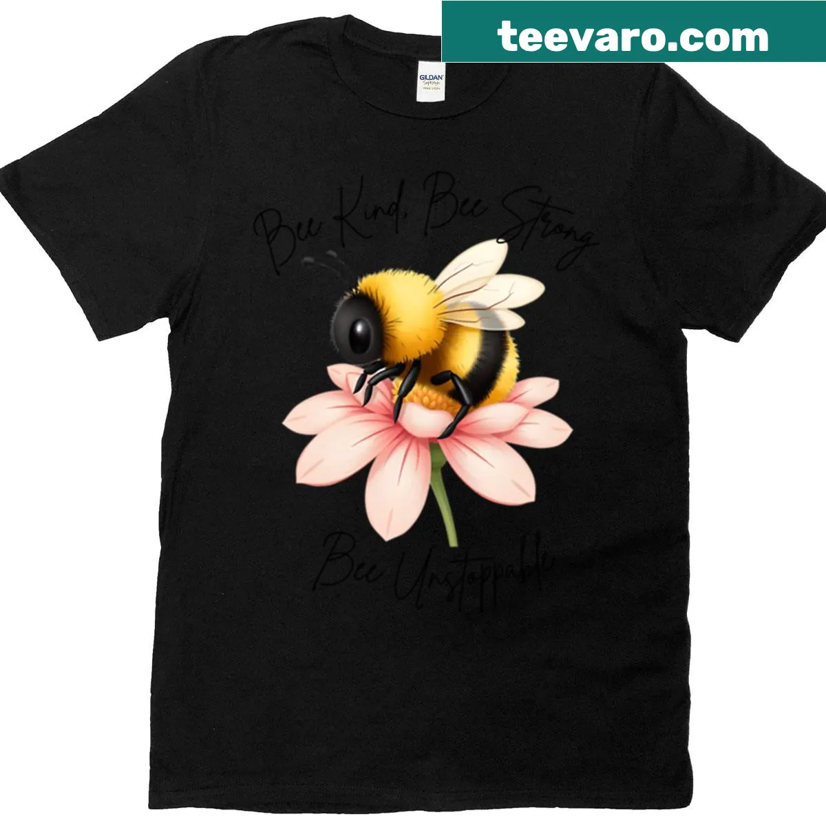 Inspirational t-shirt with bee graphics and positive messages — on a men's t-shirt