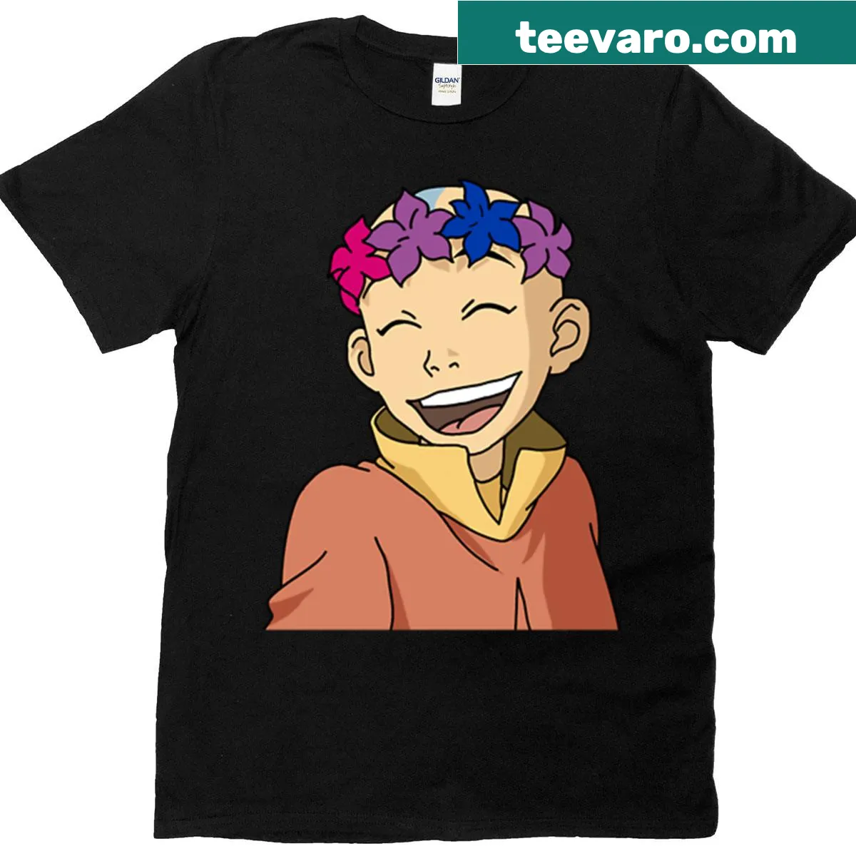 Aang with a flower crown design supporting bisexual pride — on a men's t-shirt