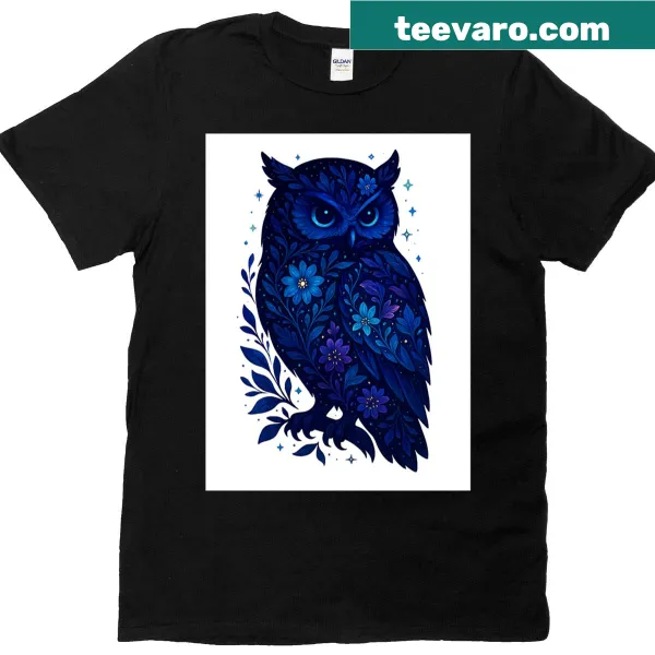 Boho owl and floral illustration T-shirt design