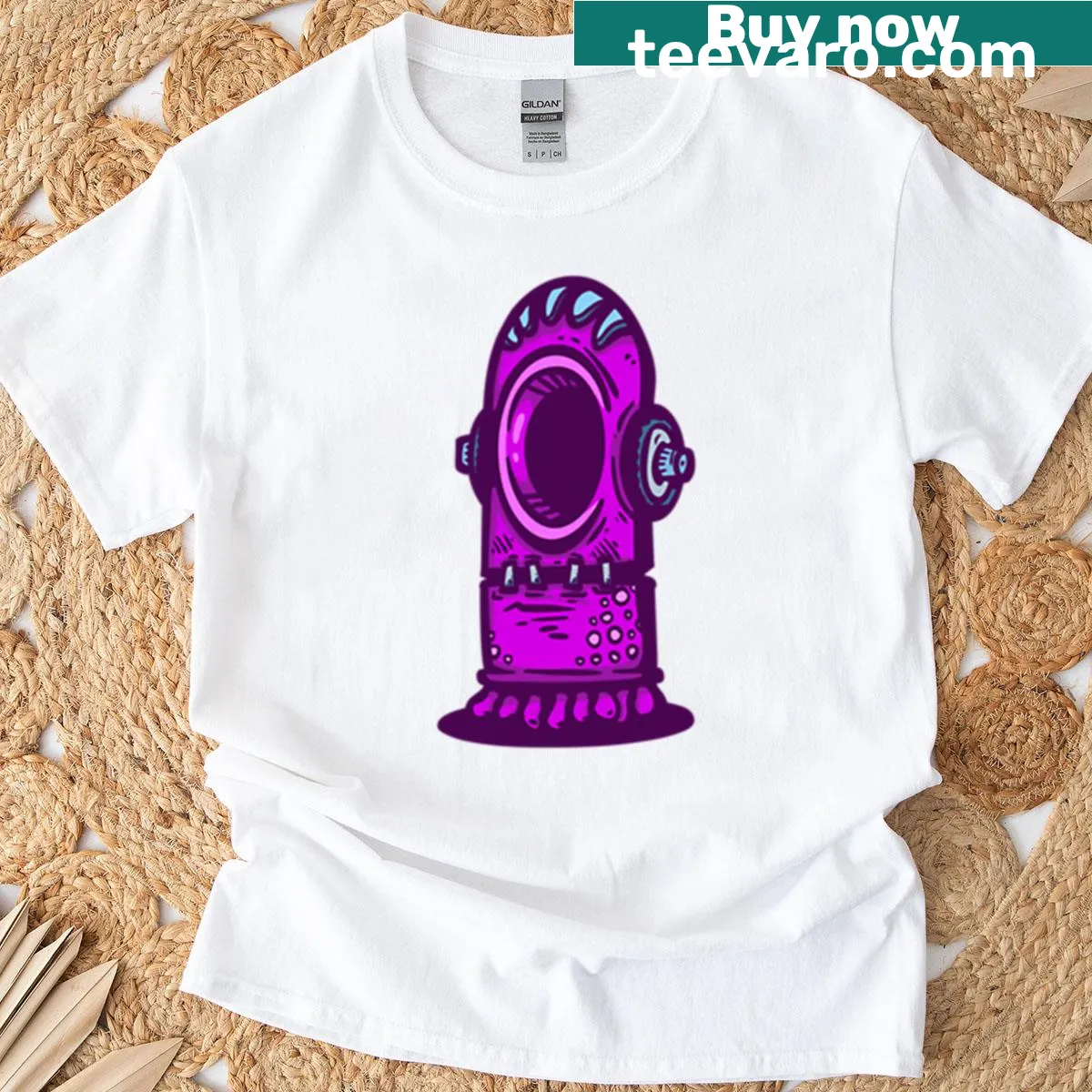 Cartoon graphic T-shirt featuring Bot 7 character — on a men's t-shirt