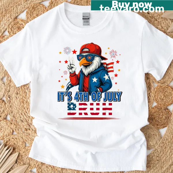 Cartoon bald eagle with humorous text for Fourth of July
