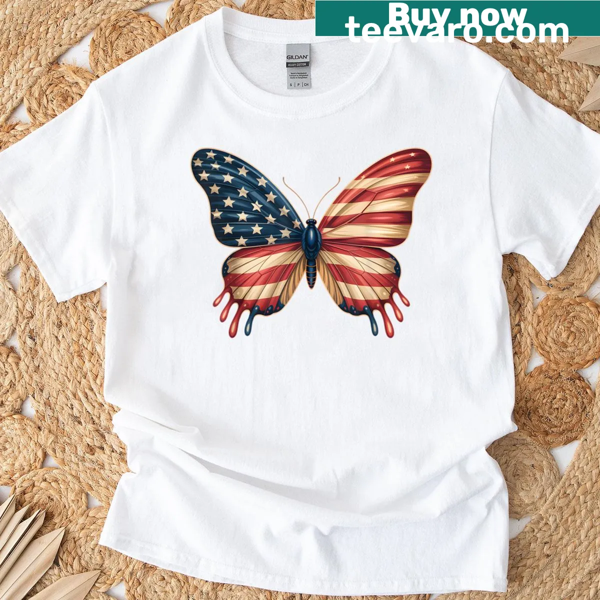 Cute butterfly design with American flag elements for Fourth of July — on a men's t-shirt