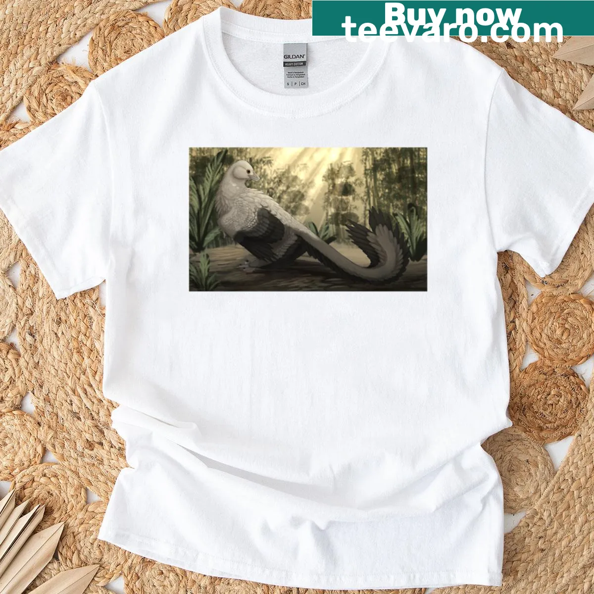 Whimsical t-shirt featuring a cartoonish chonky raptor design — on a men's t-shirt