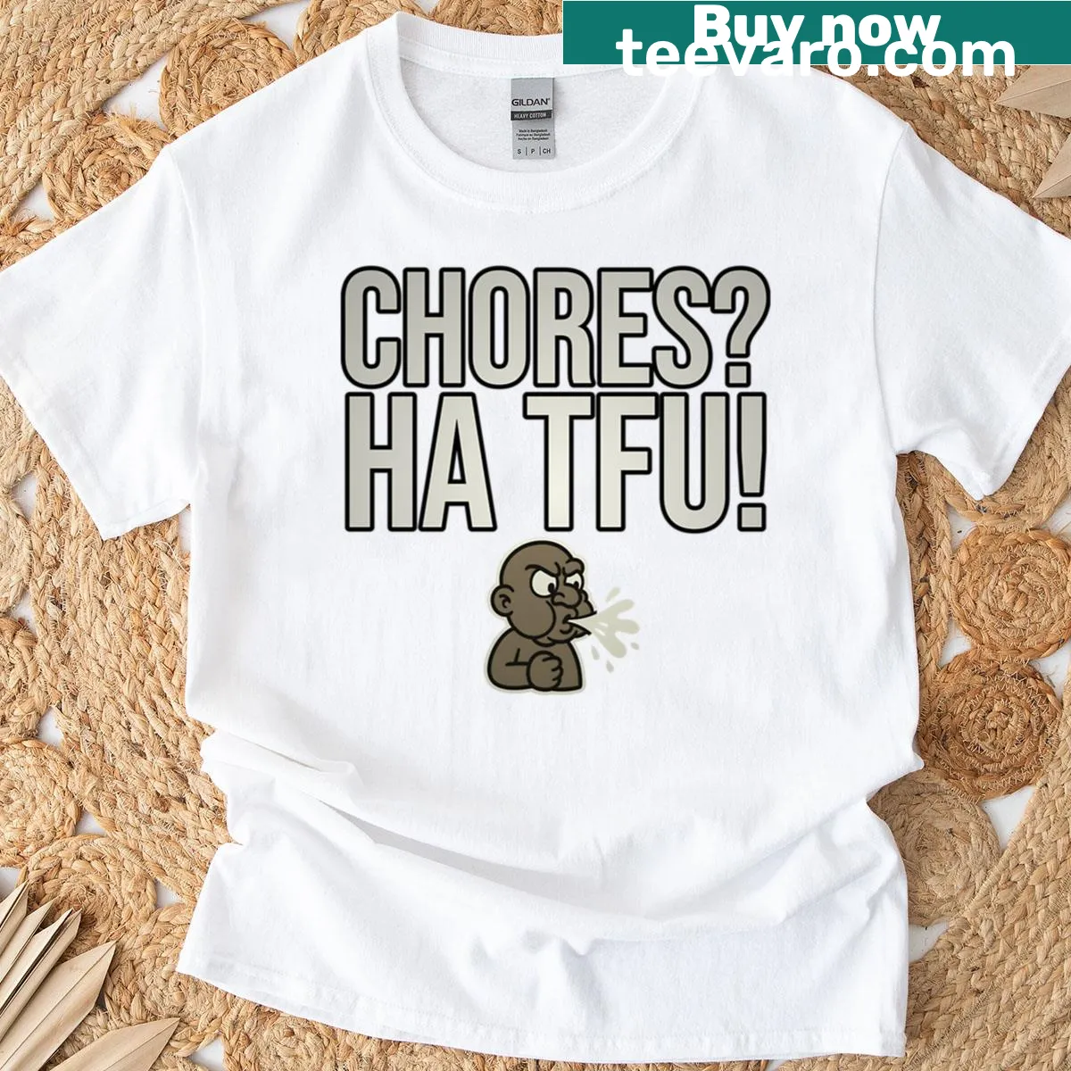 Sarcastic text about chores on a T-shirt — on a men's t-shirt
