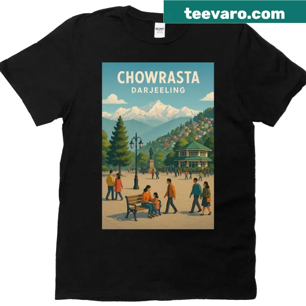Illustration of Chowrasta, Darjeeling town on oversized T-shirt