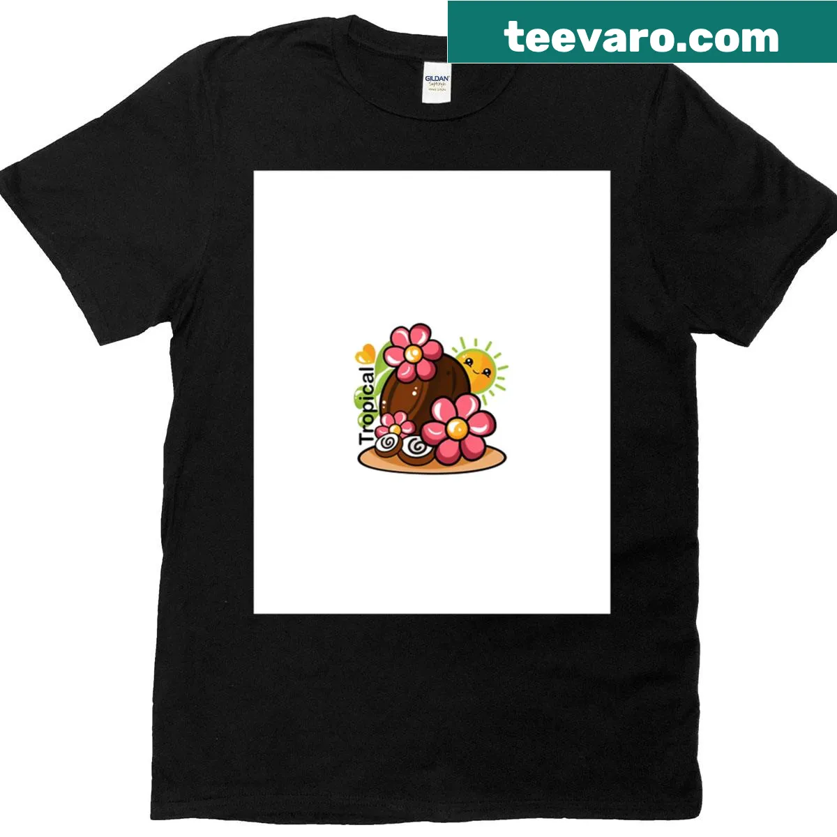 Cute tropical coconut flower graphic on T-shirt — on a men's t-shirt