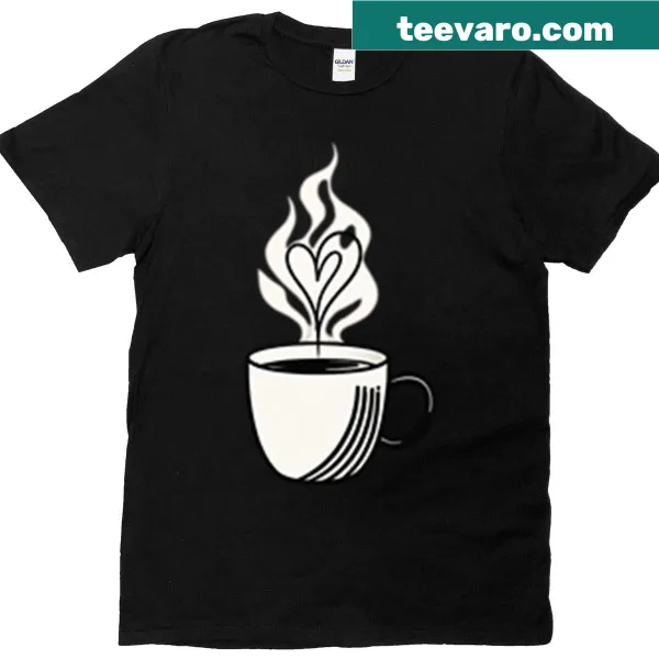 Minimalist line art T-shirt featuring a coffee mug