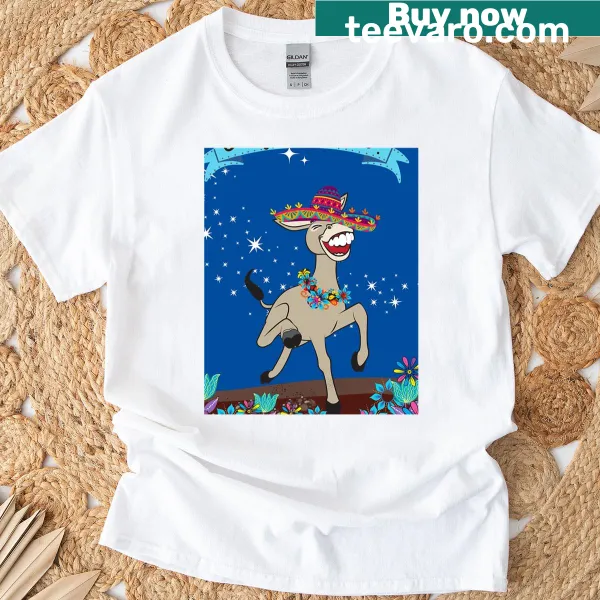 Celebratory T-shirt featuring a cheerful donkey graphic