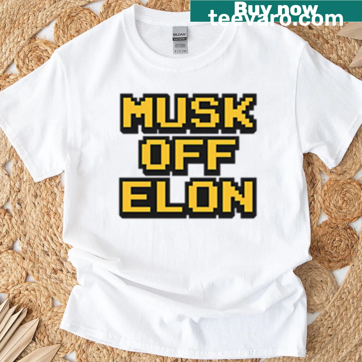T-shirt featuring a cartoon depiction of Elon Musk with funny text — on a men's t-shirt