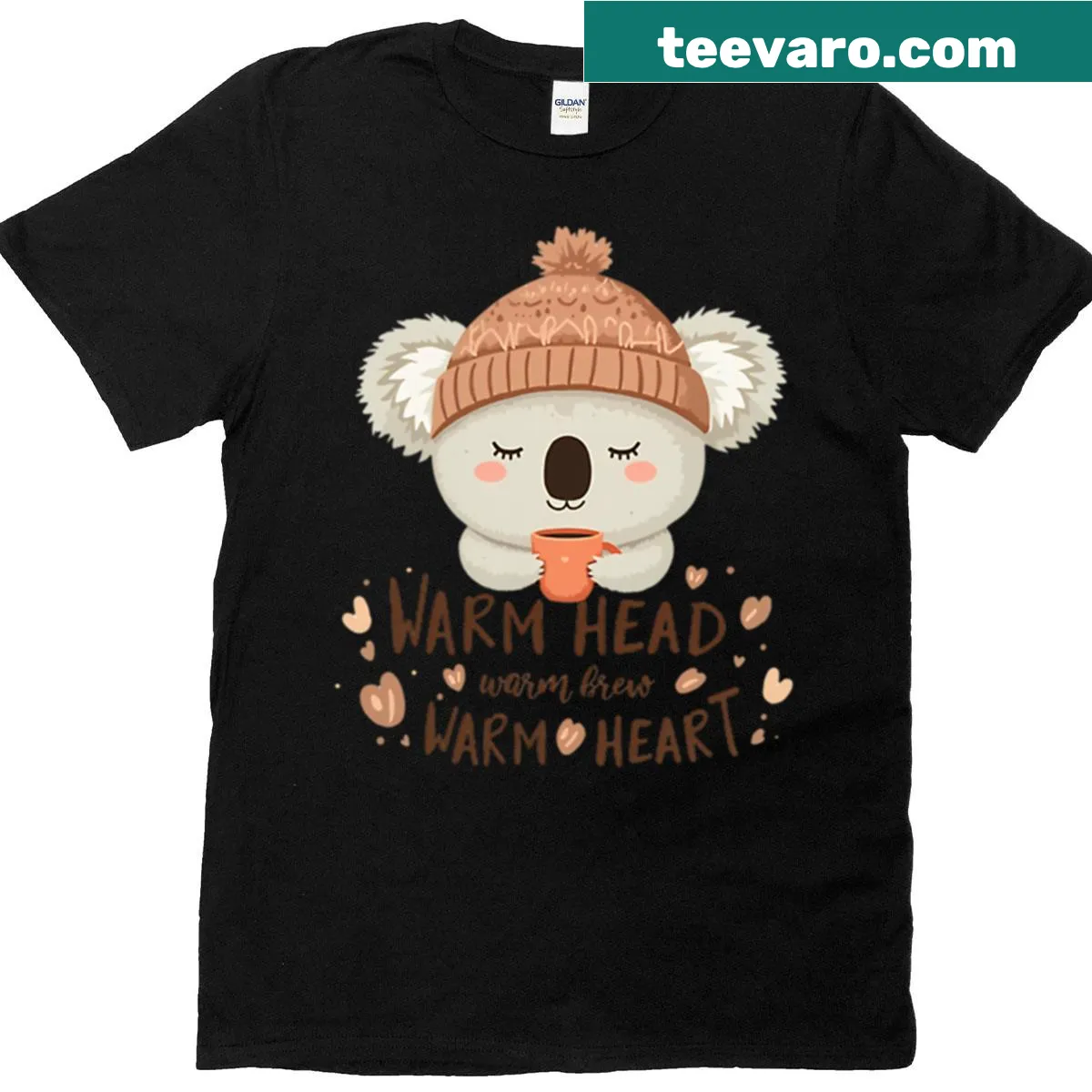 Oversized T-shirt with cartoon koala holding coffee cup and humorous text — on a men's t-shirt