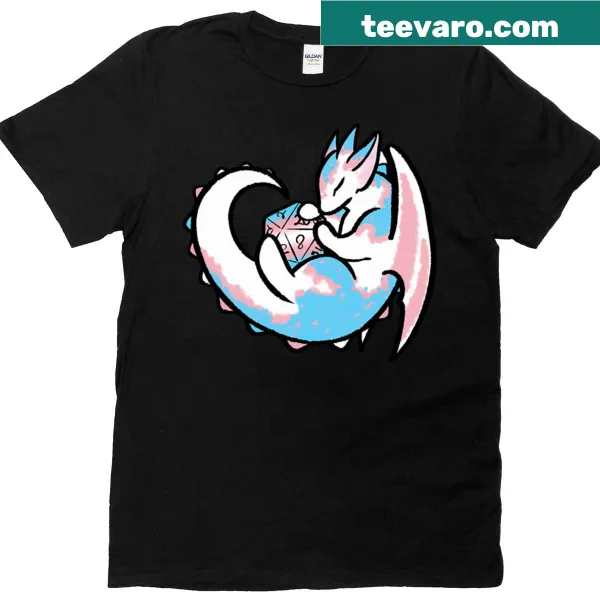 Illustrated D20 dragon with cotton candy theme on t-shirt