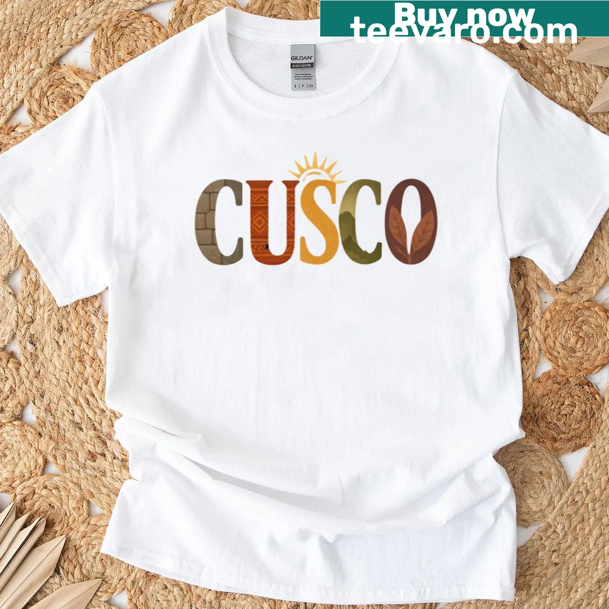 T-shirt featuring an artistic design of Cusco's landmarks — on a men's t-shirt