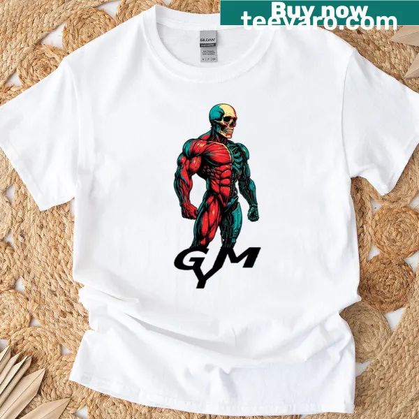 Illustrative T-shirt of a cybernetic muscle warrior