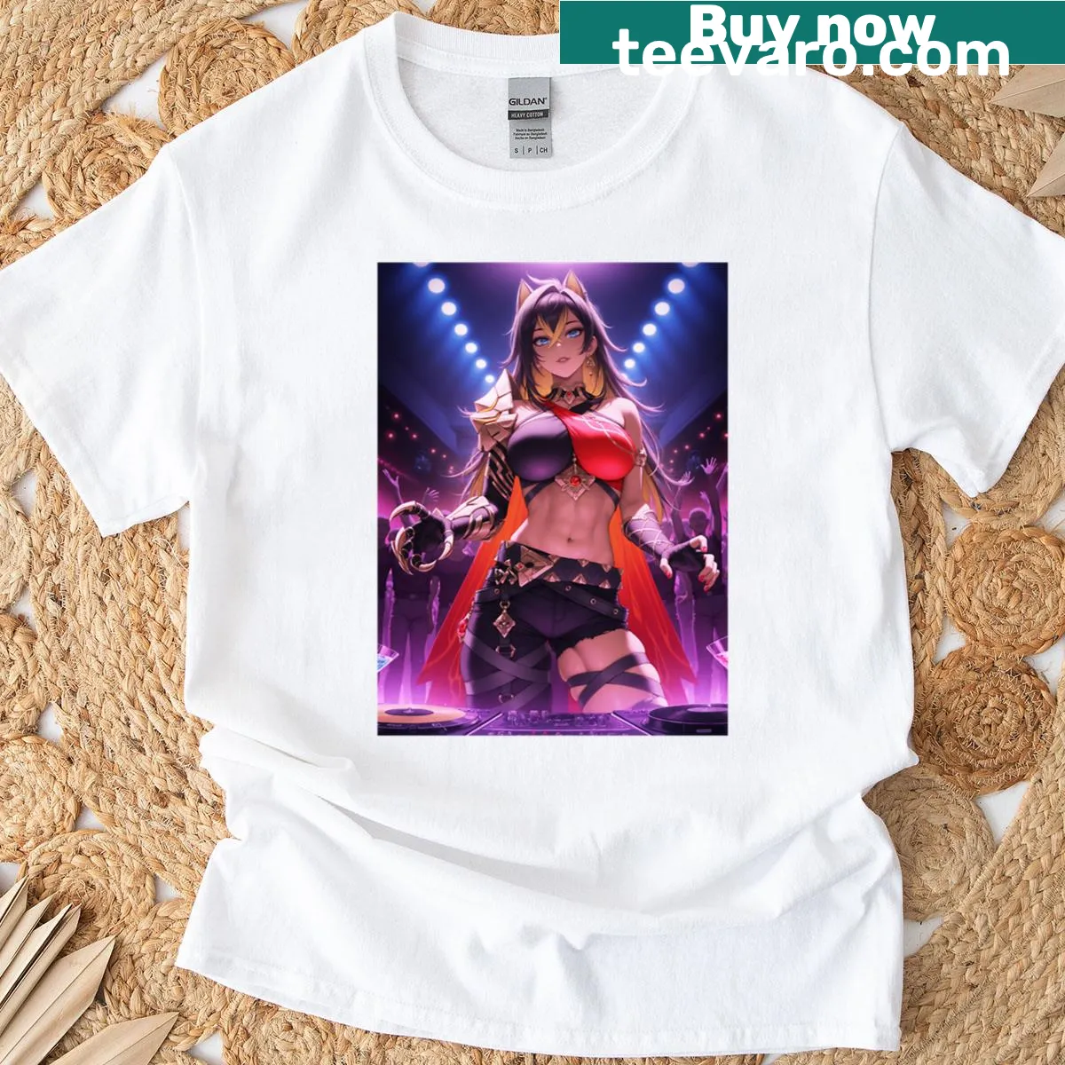 Oversized T-shirt with DJ-themed illustration design — on a men's t-shirt