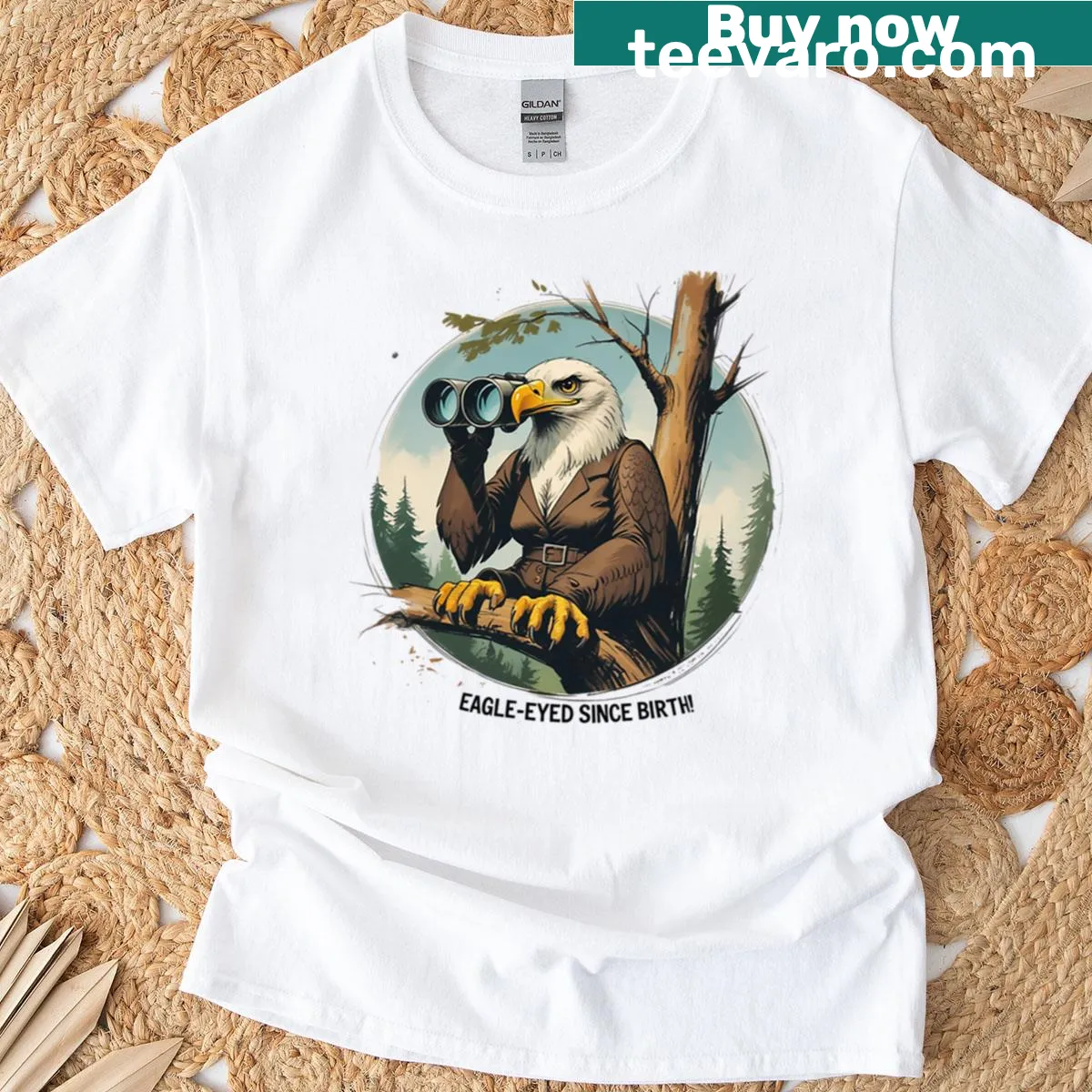 Eagle Eyed Since Birth T-shirt with text highlighting eagle qualities — on a men's t-shirt