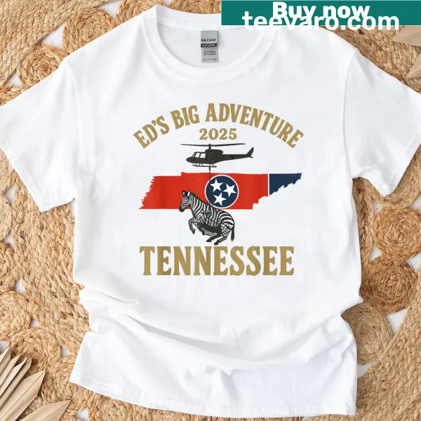 Fun t-shirt featuring Ed the Zebra in a whimsical adventure illustration