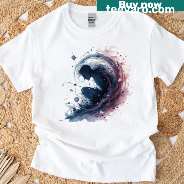 Oversized T-shirt featuring a delicate watercolor figure design