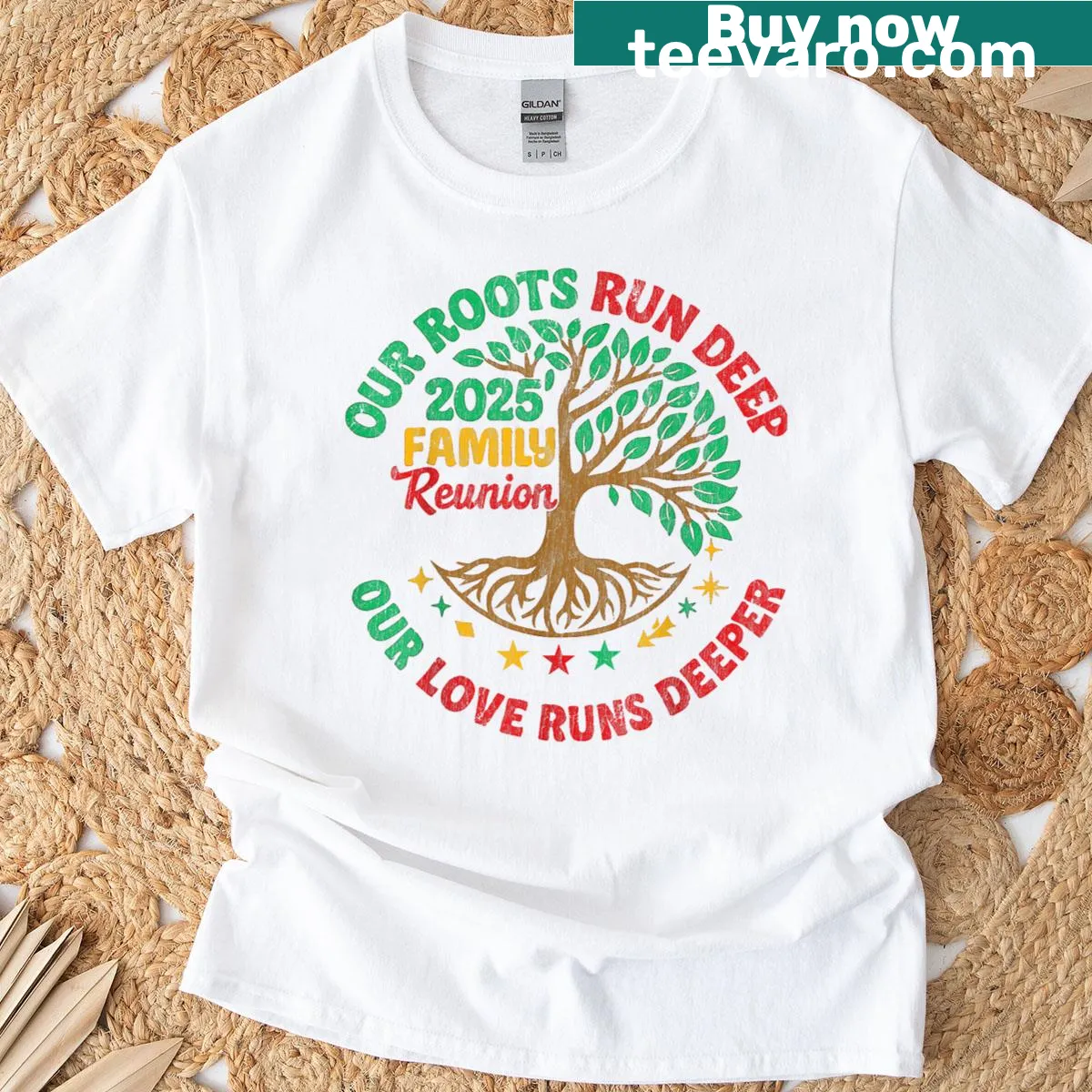 Typography design emphasizing family love and roots on t-shirt — on a men's t-shirt