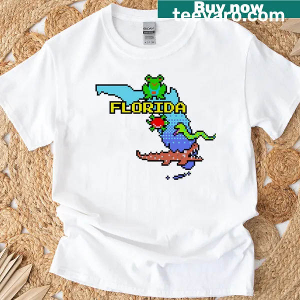 Pixel art frog design on a T-shirt