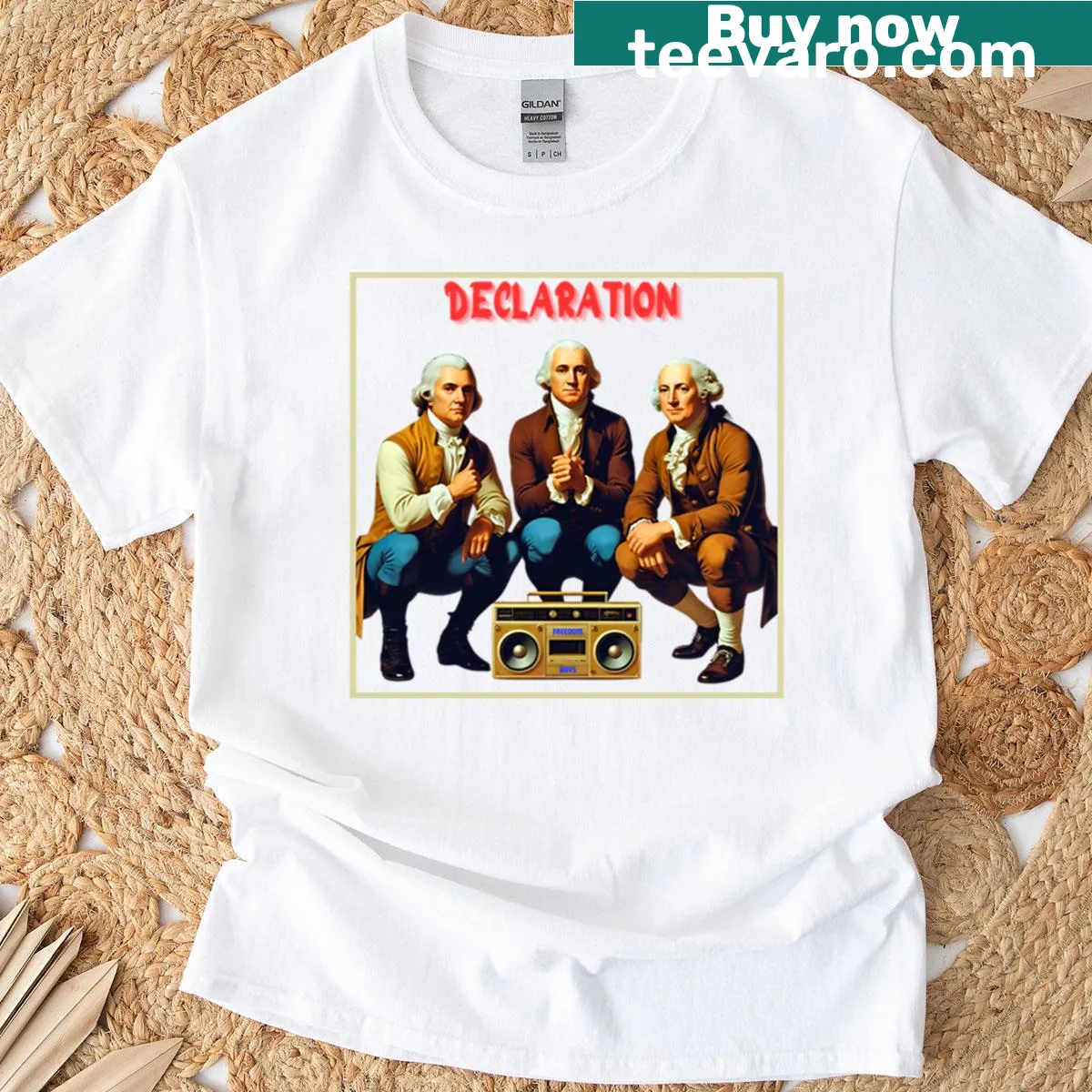 T-shirt honoring the debut album of 'Freedom Boys' with bold typography — on a men's t-shirt