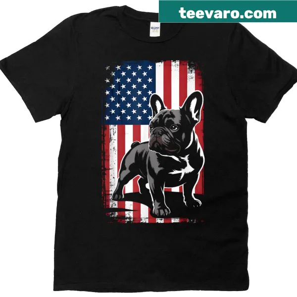 French Bulldog T-shirt with American flag design for Fourth of July
