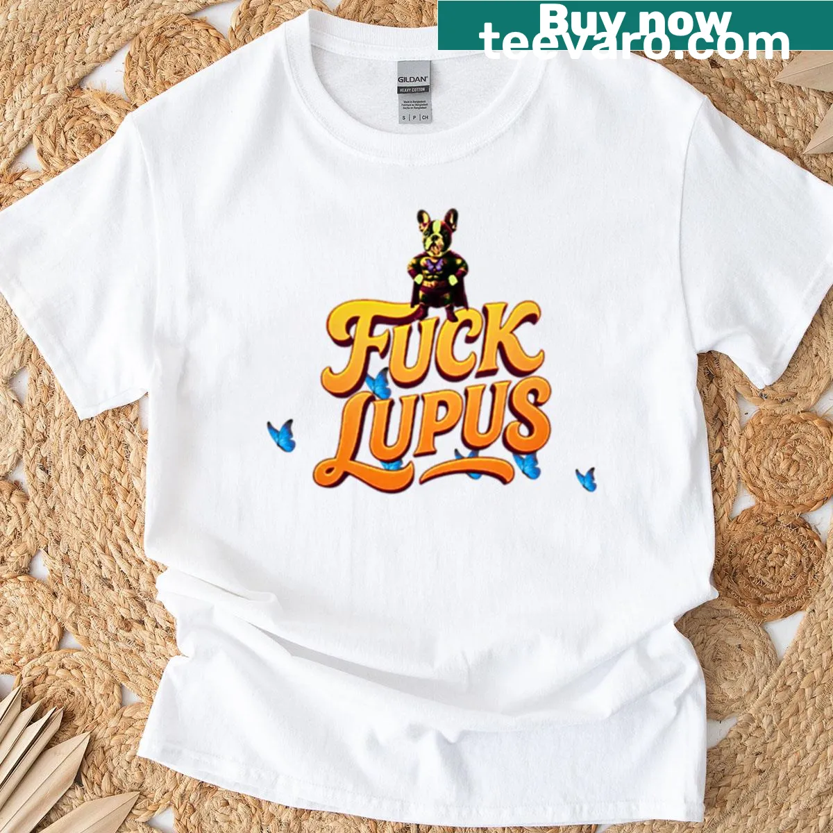 Bold 'Fuck Lupus' graphic typography T-shirt — on a men's t-shirt