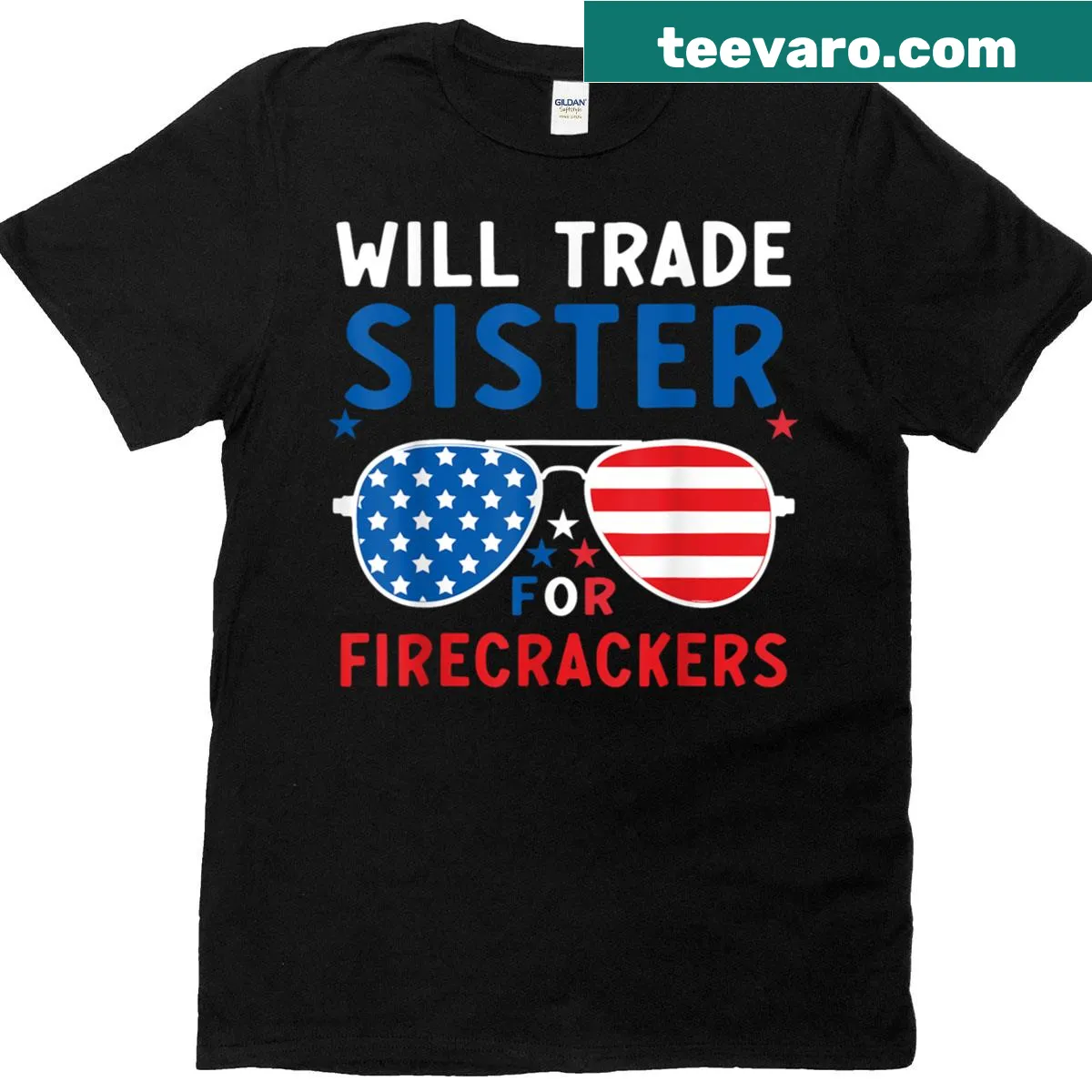 T-shirt with funny text about trading a sister for firecrackers — on a men's t-shirt