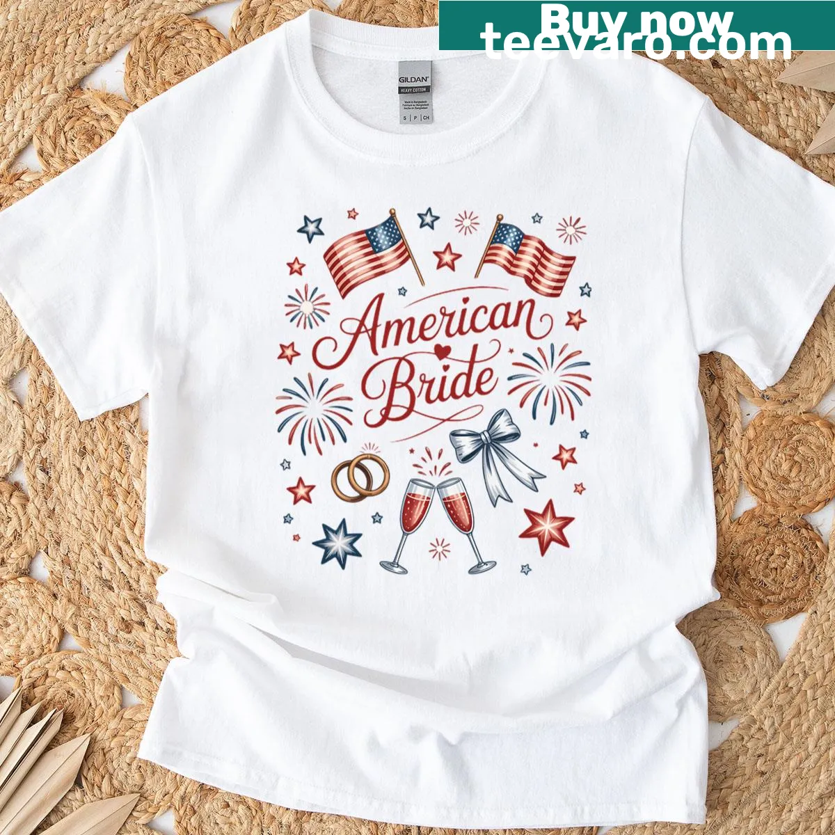 Funny T-shirt for brides featuring 'American Bride 4th Of July' — on a men's t-shirt