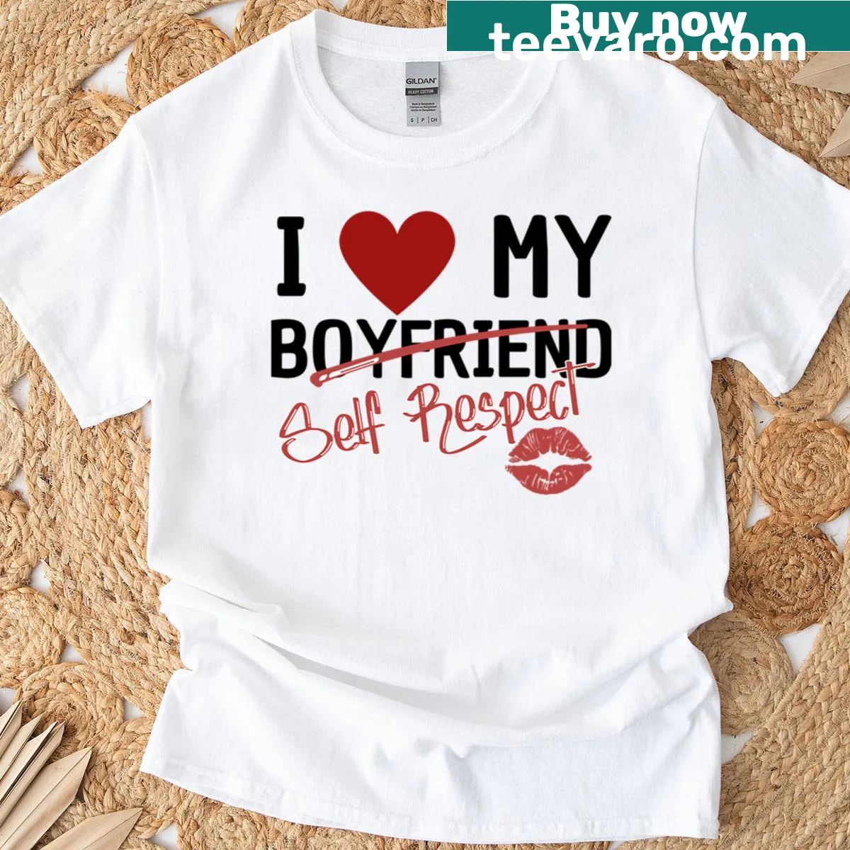 Funny breakup I heart my boyfriend t-shirt with humorous text — on a men's t-shirt