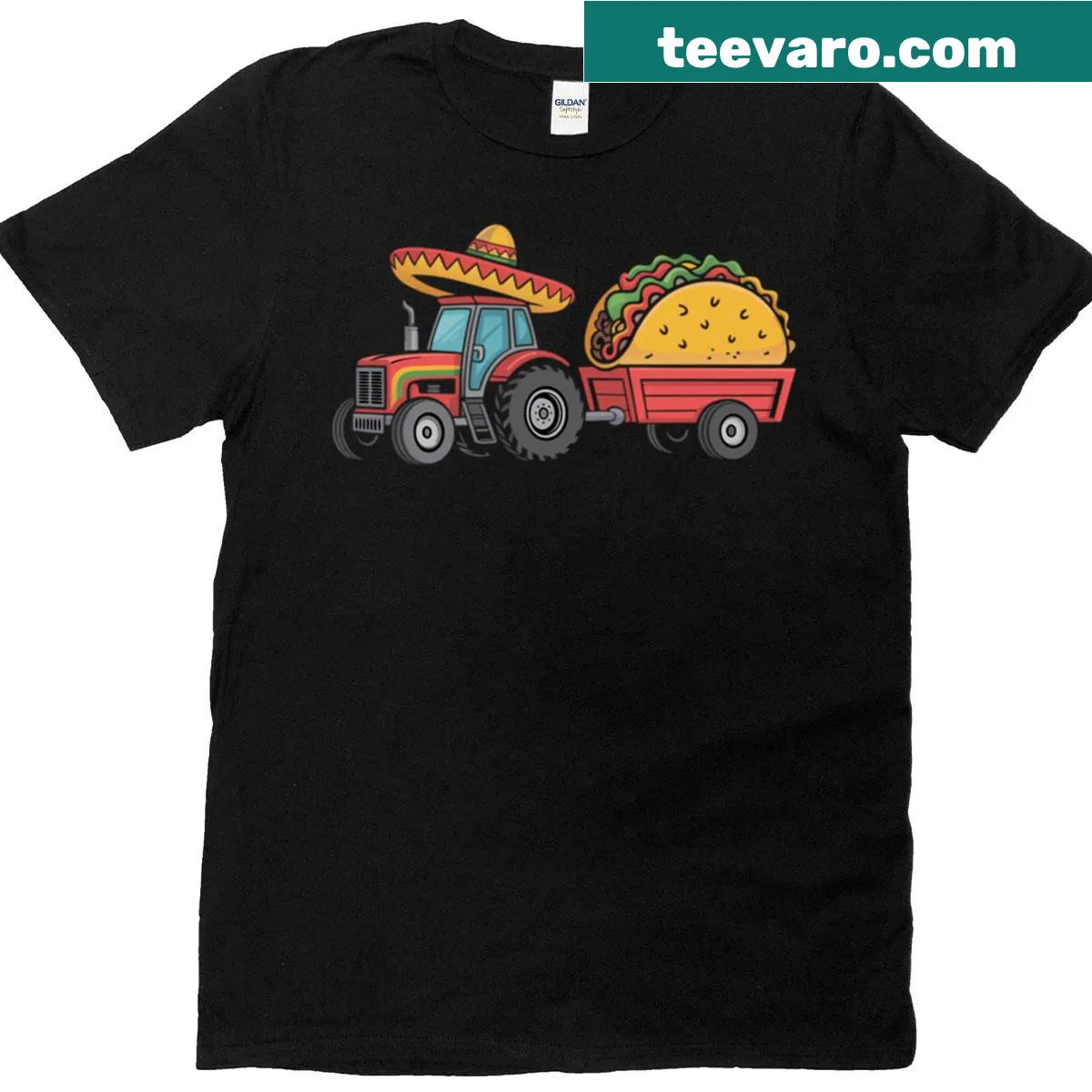 Funny taco tractor graphic T-shirt for Cinco de Mayo — on a men's t-shirt