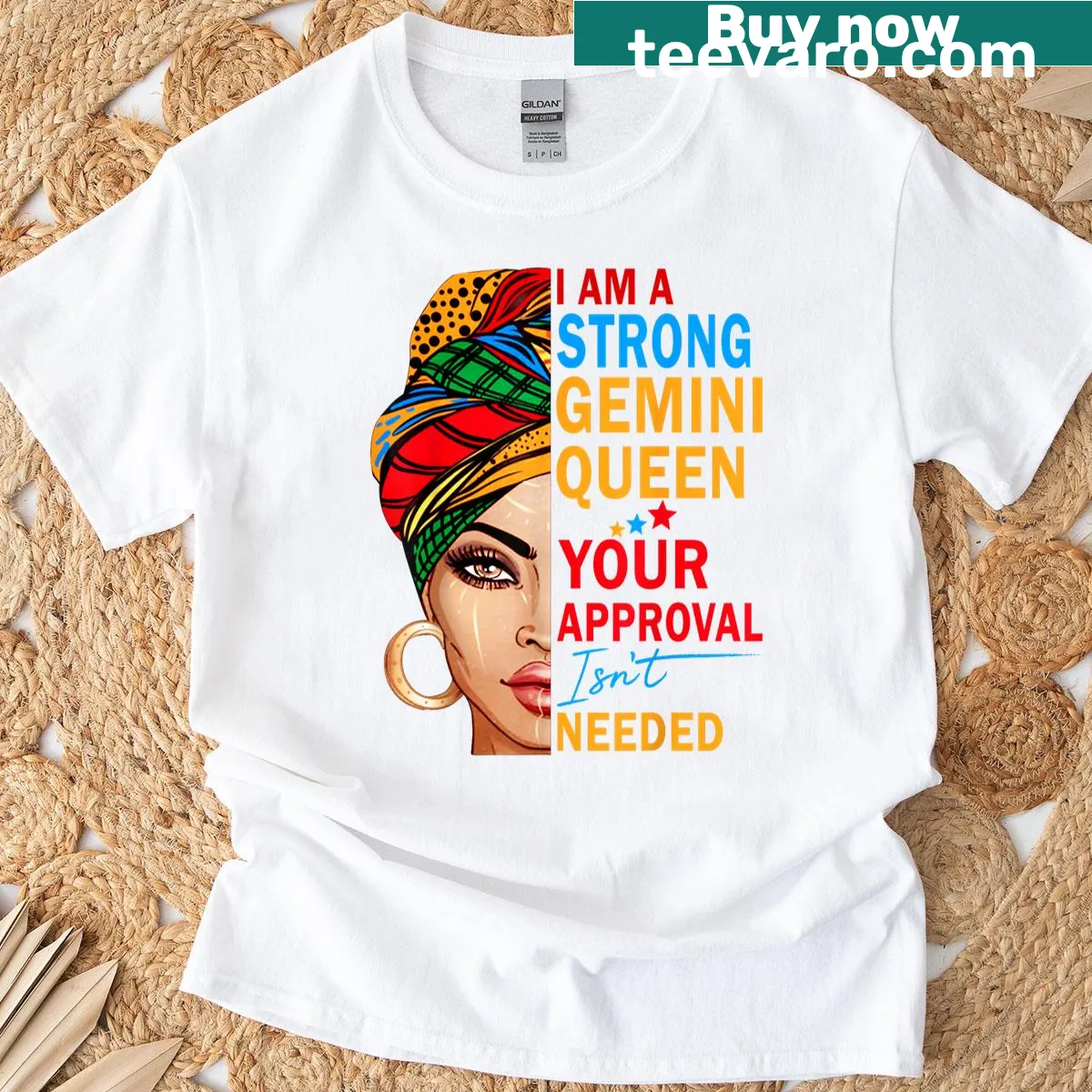 Gemini Zodiac graphic with a queen theme on a women's T-shirt — on a men's t-shirt