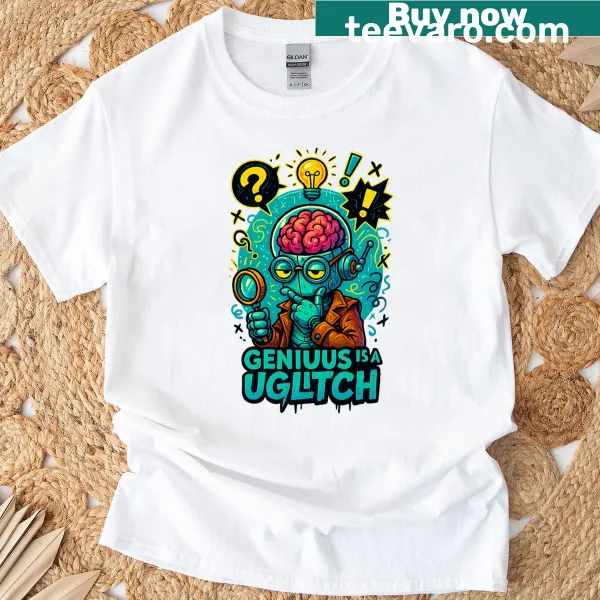 Oversized T-shirt featuring a cyber nerd bot and funny text