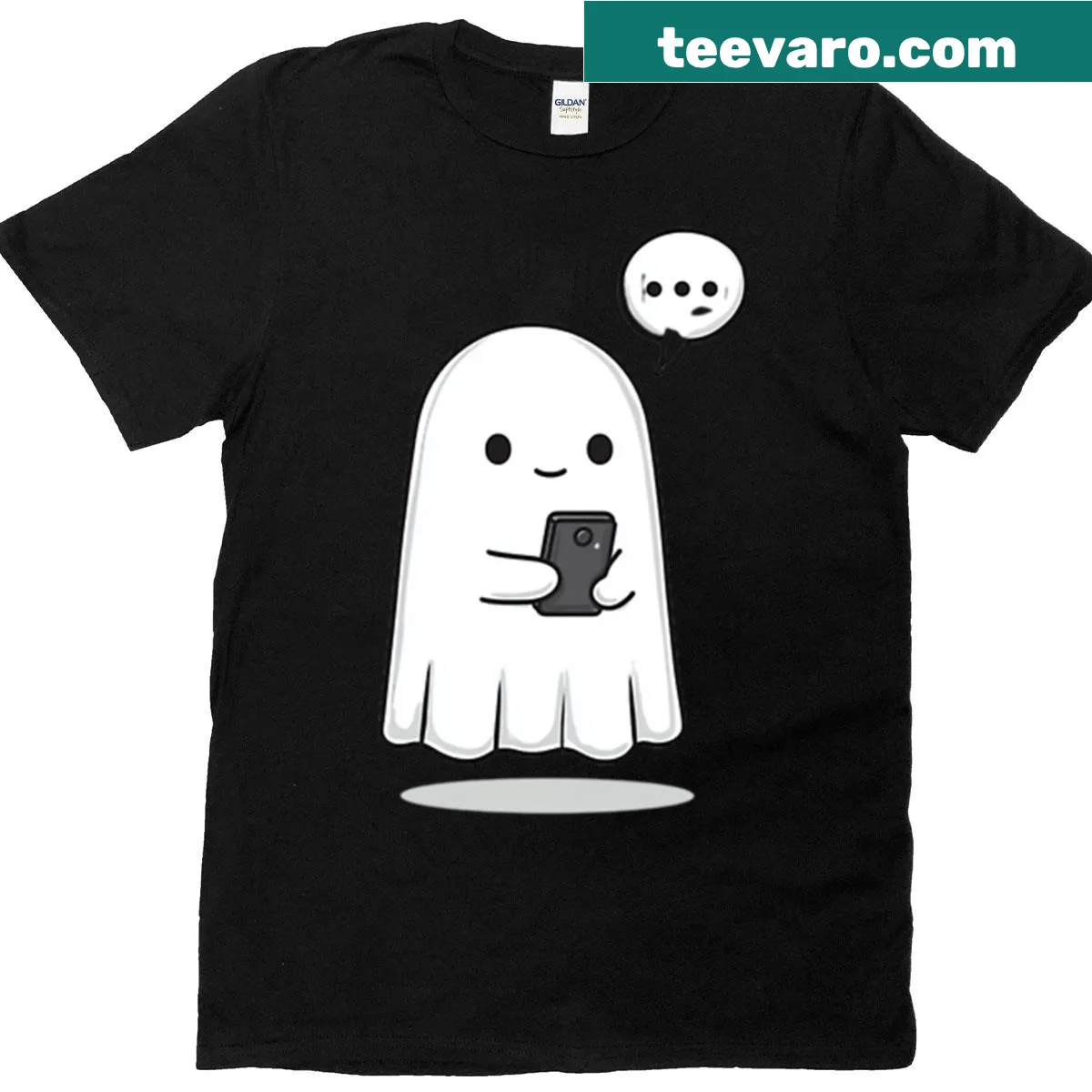 Cute ghost texting design on T-shirt — on a men's t-shirt