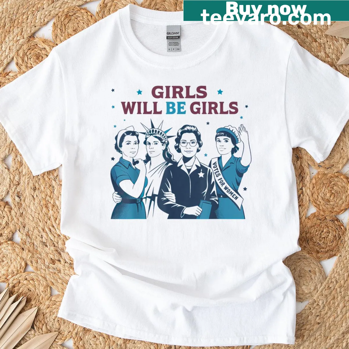 Patriotic feminist graphic T-shirt for Fourth of July — on a men's t-shirt